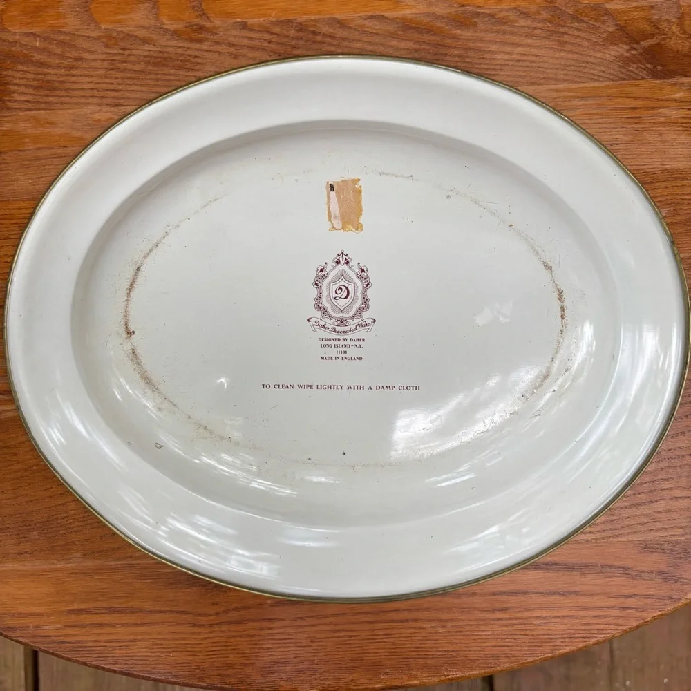 Daher Decorated Ware Floral Fruit Metal Bowl Tray Tin Wall decor England Vintage
